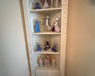 Corner cabinet & assortment of angels