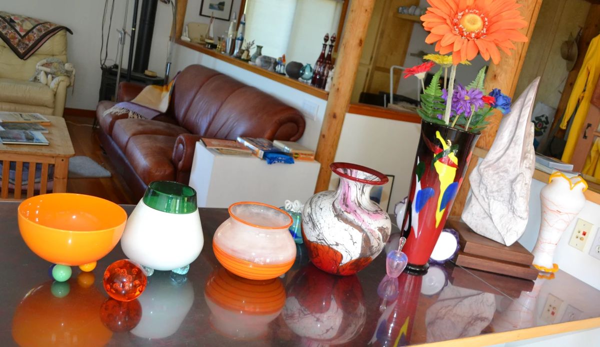 Art glass by local artists LaChaussee, Callahan McVay, and others