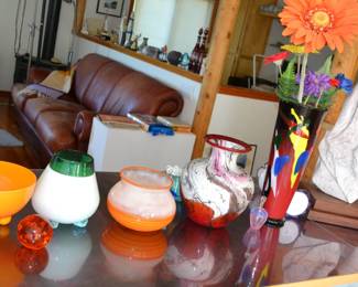 Art glass by local artists LaChaussee, Callahan McVay, and others