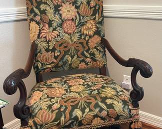 Baroque Revival style chair w/elaborate tapestry over 100 years old 