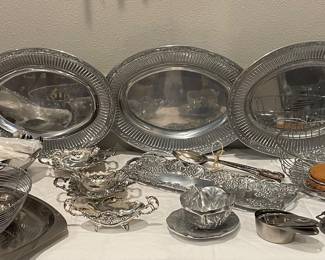 Pewter and silver trays 
