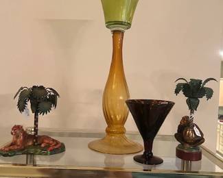 1643.  Ruby Glass Vase and Candle