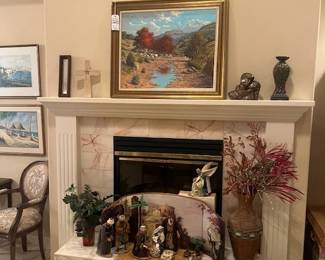 1655. Formal Living Room: Large Nativity in Fireplace.