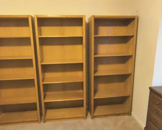 DESK AND FOUR BOOK CASES SOLID OAK $50 EACH, OFFICE CHAIR $25