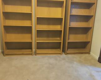 DESK AND FOUR BOOK CASES SOLID OAK $50 EACH, OFFICE CHAIR $25