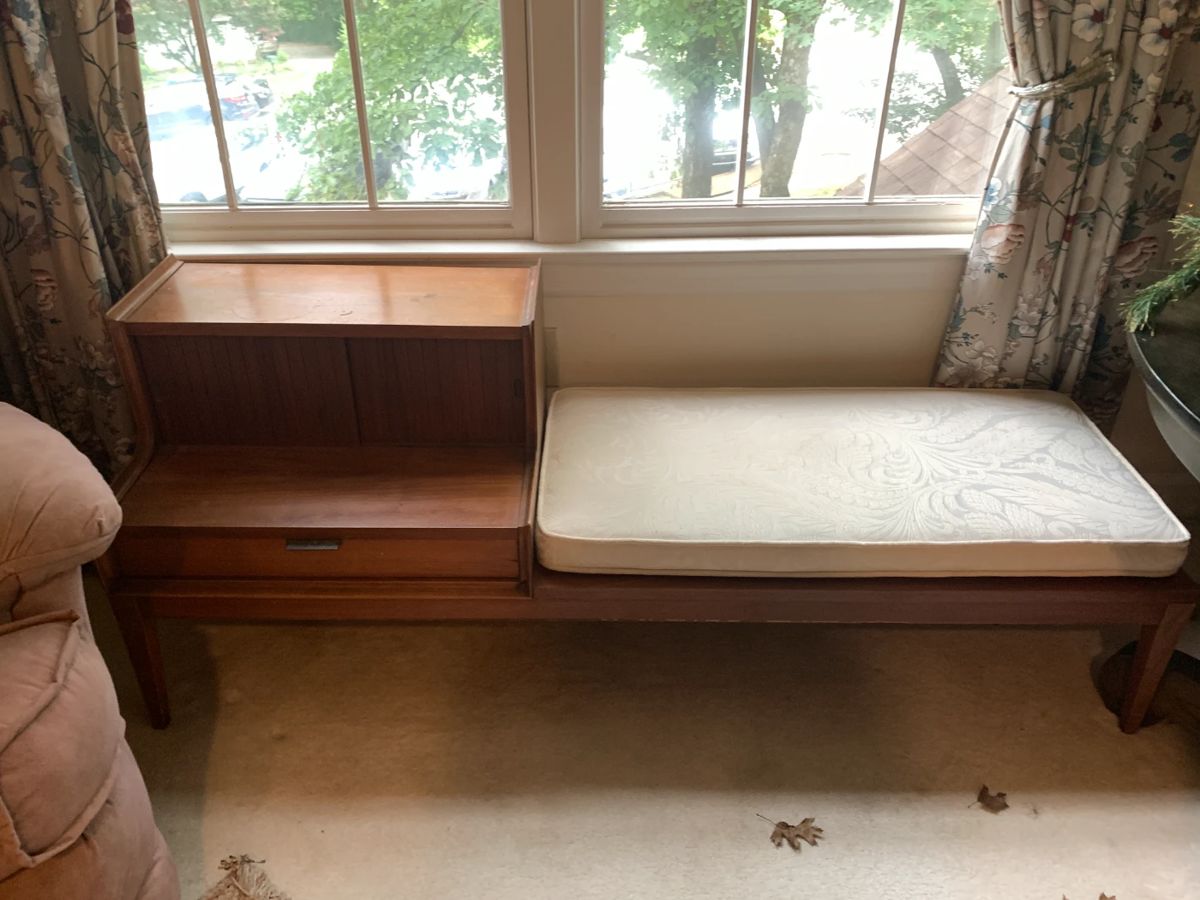 #11 Wood Mid-Century Stool w/sliding Door to Cabinet & 1 Drawer - 62x20x24 (as is finish) $300.00