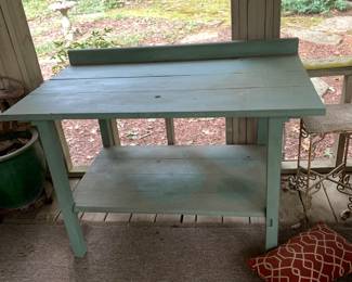 #111 Green Painted Wood Potting Table w/shelf - 48x27x31 $75.00