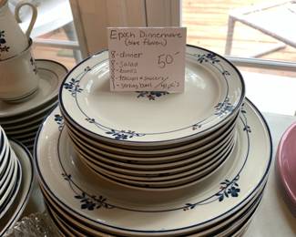 #103 epoch dinnerware 41 pieces blue $50.00