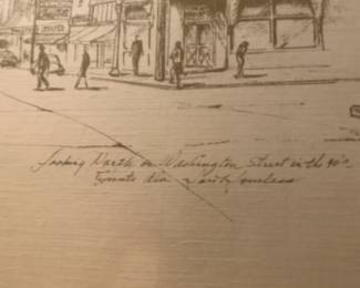 #53 Pen & Ink Print of Washington Street in the 40's by Signed Artist - Under Glass & Framed - 19x16 $75.00