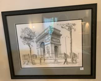 #51 Original Pencil Print of Paris - Framed - 24x20 - Arc de Triomphe $75.00