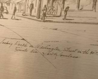 #53 Pen & Ink Print of Washington Street in the 40's by Signed Artist - Under Glass & Framed - 19x16 $75.00