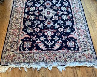 #46 Hand-Knotted Navy/Rose Wool Rug - 4' x 6' $225.00