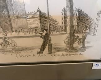 #51 Original Pencil Print of Paris - Framed - 24x20 - Arc de Triomphe $75.00