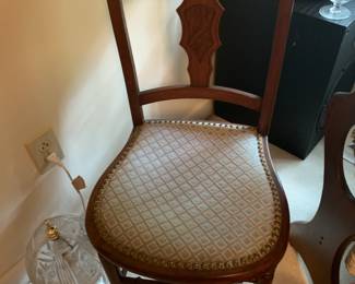 #6 antique dining chair with nail head upholstery As is seat $30.00
