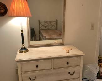 #22 Knob Creek Dresser w/4 drawers & has a metal Base & Mirror - 42x19x33T Mirror Beveled - 28x44 $250.00