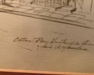#54 Pen & Ink Print of Cotton Row by Signed Artist - Under Glass & Framed - 19x16 $75.00