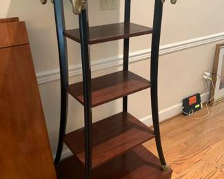 #37 Wood/Metal 4 shelf display Cabinet w/ rams heads - 29"H Base x 22"D Base x 58"T - Heavy $250.00