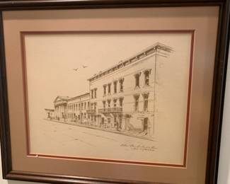 #54 Pen & Ink Print of Cotton Row by Signed Artist - Under Glass & Framed - 19x16 $75.00