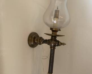 #15 Brass Wall Mount One Candle Electric Light w/glass Globe - 33" Tall $175.00