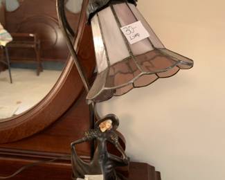 #161 Tiffany Stye art Nauveau figural lamp $30.00