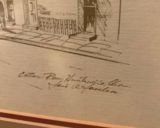 #54 Pen & Ink Print of Cotton Row by Signed Artist - Under Glass & Framed - 19x16 $75.00