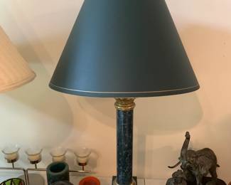 #16 Green Marble/Brass Base Lamp w/green Shade - 32" tall $75.00