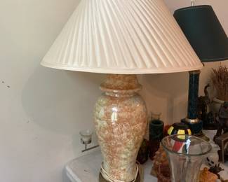 #17 Cream/Rose Marble Look Ceramic Lamp w/shade - 33" Tall - w/ceramic Painted Finial $75.00