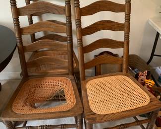 #13 Set of 4 Cane Seat Oak Dining Chairs (2 seats out) $60.00