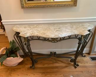 #47 Marble top/Metal Base Entry Table - 54x18x29 - You Move $150.00