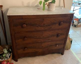 #71 Antique Marble chest of 3 drawers - Hand dovetailed - 29x17.5x35 $175.00