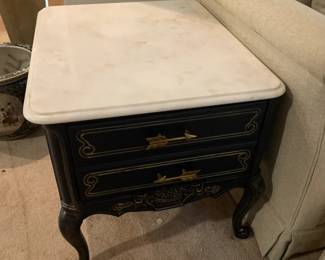 #60 Weiman Side Table w/1 drawer Black painted Wood w/marble top (marble removes) - 22x26x21 $75.00