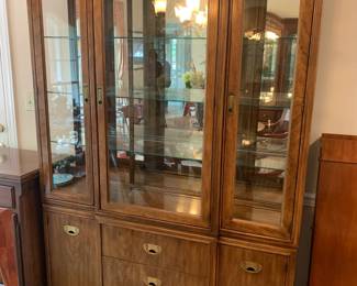 #41 Drexel China Cabinet - 2 piece - w/3 drawers & 2 wood Doors Nad 3 glass Doors, lighted w/3 glass Shelves and mirrored Back - 52x16x77 $175.00