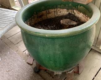 #112 Green Ceramic Pot - You Move - 16x16 $30.00