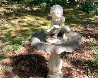 #152 Concrete Bird Bath w/Boy (crack in Bath) - 23x27 $40.00