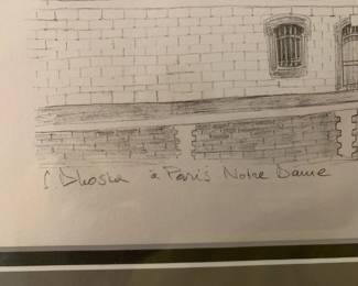 #50 Original Pencil Print of Paris - Framed - 24x20 - Notre Dame $75.00