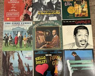 Vintage Record Vinyl Albums - Hello Dolly Musical, Benny Goodman, Scott Joplin. Vintage Vinyl Records Lot featuring artists such as Benny Goodman, Michael Fragoso, and others. Includes titles like 'At the Drop of a Hat', 'The First Family', 'Piano Rags by Scott Joplin', and more. Great addition for collectors or music enthusiasts. See pictures for more details.