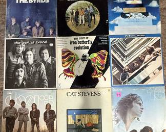 Vintage 60's 70's Record Vinyl Albums, Cat Stevens, The Byrds, The Doors, Iron Butterfly, Moody Blues, The Beatles, Bread - 