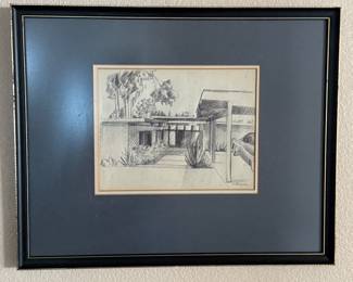  Original Framed Architectural Sketch by K. Broyles, likely Ms. Broyles in her own hand.