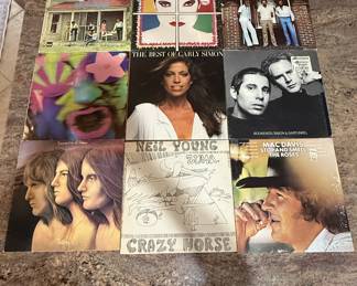 Vintage Vinyl Record Albums, Neil Young, Carly Simon, Emerson Lake and Palmer, Mac Davis, Simon and Garfunkel, Crusaders. 