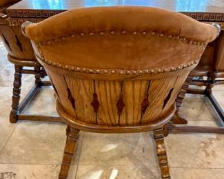 Romweber Style &nbsp;Oak/Leather Barrel Dining Chairs. Set of 8.