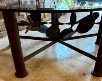 Glass Top Iron Cactus End Table.