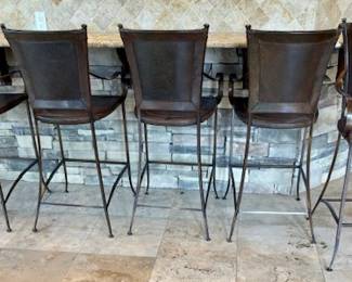 Set of 6 Iron Artistica Leather Wrapped Bar/Counter Chairs.