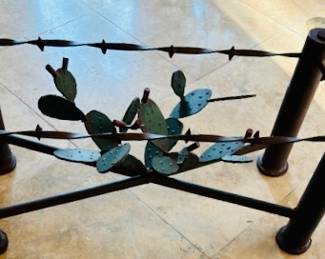 Glass Top Iron Cactus End Table.