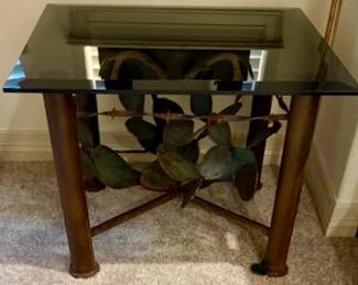 Glass Top Iron Cactus End Table.