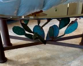 Glass Top Iron Cactus Round Coffee Table.