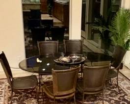 Iron/Glass 6ft Dining Table w/6 Artistica&nbsp;Leather Wrapped Chairs.