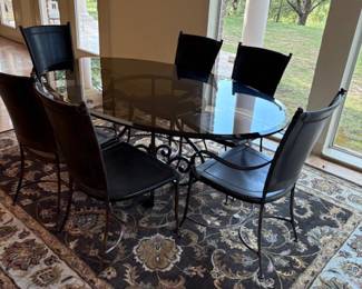 Iron/Glass 6ft Dining Table w/6 Artistica&nbsp;Leather Wrapped Chairs.