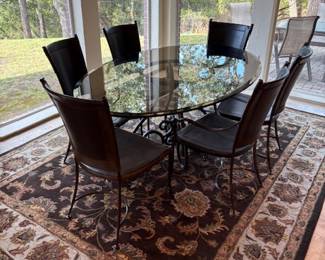 Iron/Glass 6ft Dining Table w/6 Artistica&nbsp;Leather Wrapped Chairs.