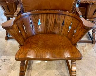 Romweber Style &nbsp;Oak/Leather Barrel Dining Chairs. Set of 8.