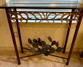 Glass Top/Antler Bone/Iron Cactus Console Table.